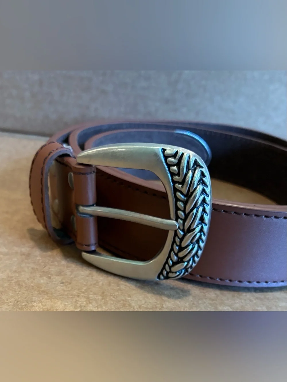 NWOT Atlas For Men Brown Western-Style Belt w/Silver-Color Metal Buckle; Size 53